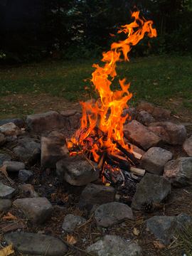 A campfire in a stone ring